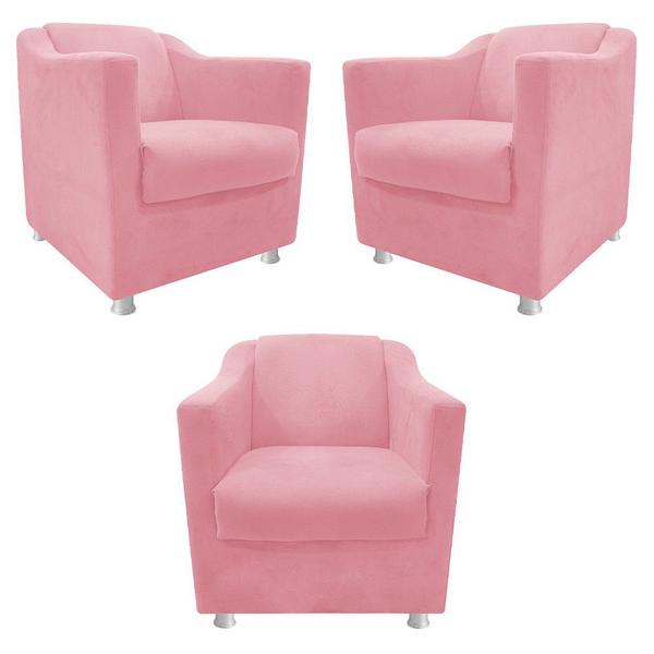 Imagem de kit 03 Poltronas Decorativas Babel Sala de Estar Recepção Suede Rosa Bebê - DAMAFFÊ MÓVEIS