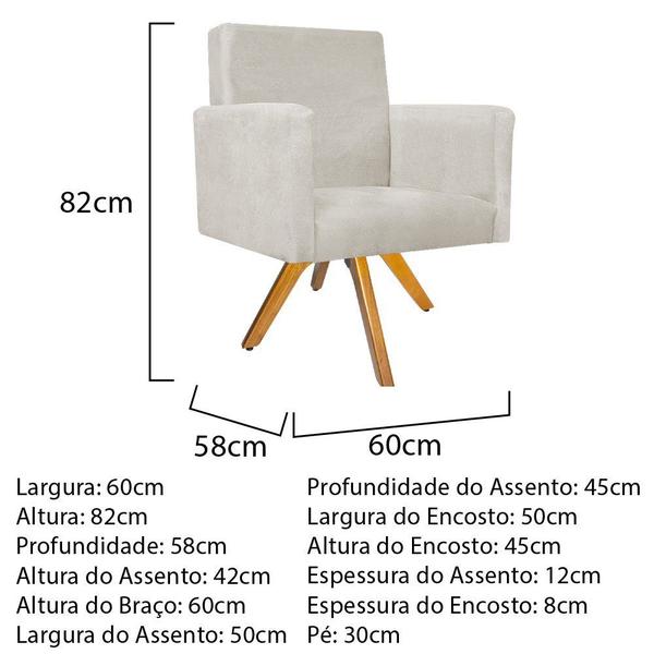 Imagem de kit 03 Poltronas Decorativas Beatriz Base Giratória de Madeira Suede Bege