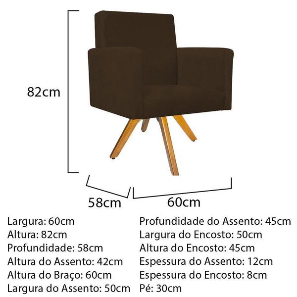 Imagem de kit 03 Poltronas Decorativas Beatriz Base Giratória de Madeira Suede Marrom