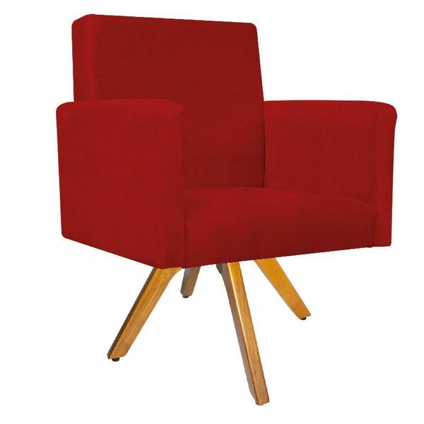 Imagem de kit 03 Poltronas Decorativas Beatriz Base Giratória de Madeira Suede Vermelho