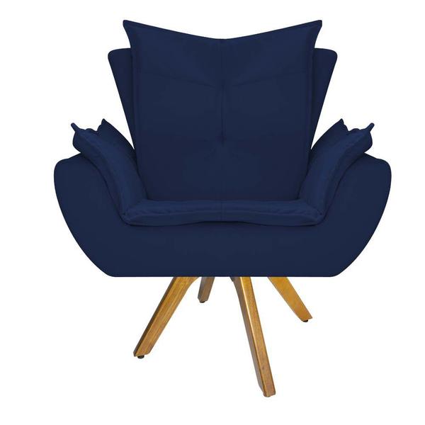 kit 03 Poltronas Decorativas Fenzzi Base Giratória de Madeira Suede Azul Marinho - KDAcanto Móveis Imagem de kit 03 Poltronas Decorativas Fenzzi Base Giratória de Madeira Suede Azul Marinho - KDAcanto Móveis