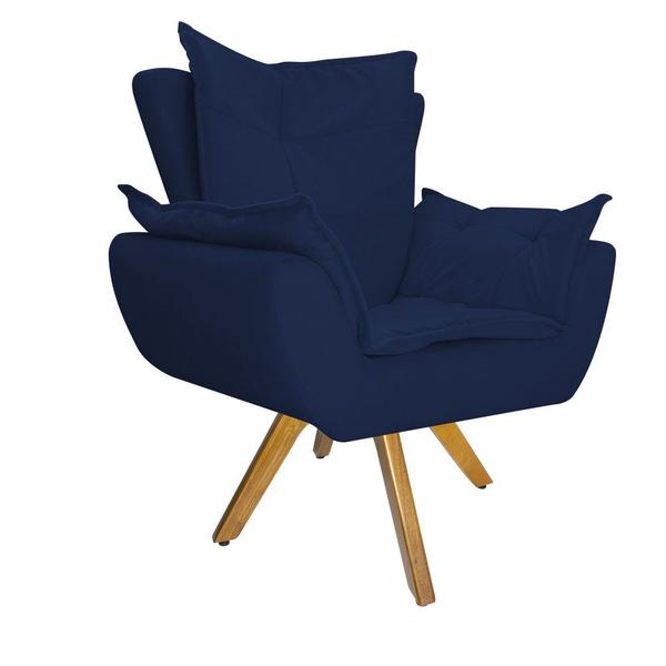 kit 03 Poltronas Decorativas Fenzzi Base Giratória de Madeira Suede Azul Marinho - KDAcanto Móveis Imagem de kit 03 Poltronas Decorativas Fenzzi Base Giratória de Madeira Suede Azul Marinho - KDAcanto Móveis