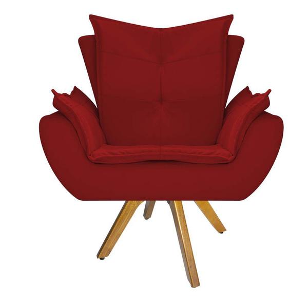 Imagem de kit 03 Poltronas Decorativas Fenzzi Base Giratória de Madeira Suede Vermelho - KDAcanto Móveis