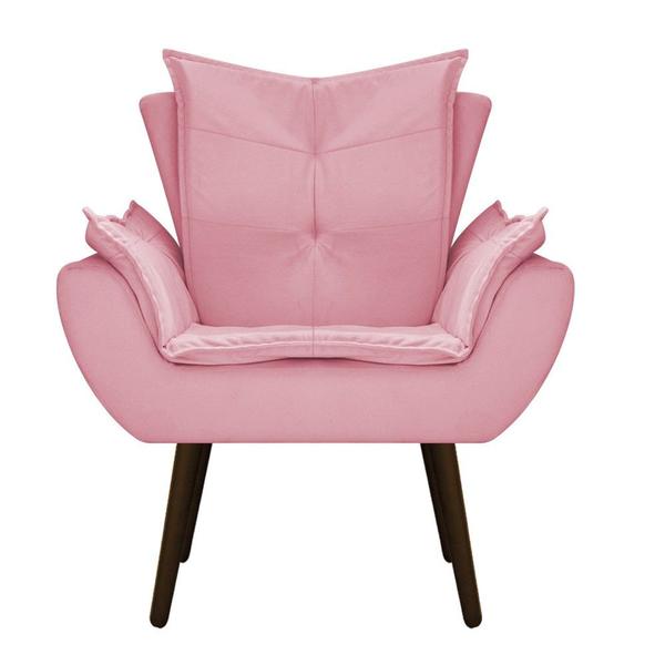 Imagem de kit 03 Poltronas Decorativas Fenzzi Palito Tabaco Suede Rosa Bebê - KDAcanto Móveis