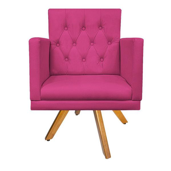 Imagem de kit 03 Poltronas Decorativas Fernanda Base Giratória de Madeira Corano Pink