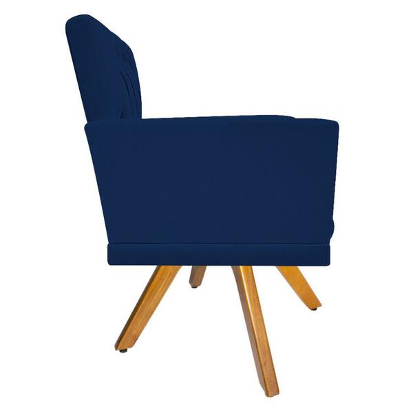 Imagem de kit 03 Poltronas Decorativas Fernanda Base Giratória de Madeira Suede Azul Marinho