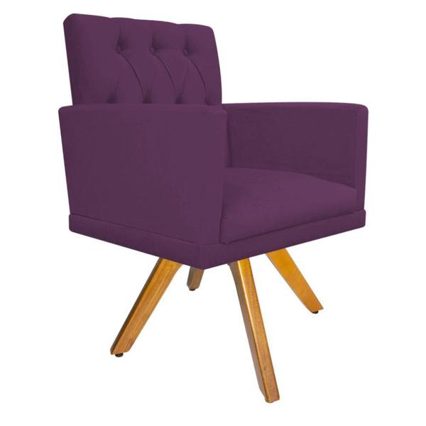 Imagem de kit 03 Poltronas Decorativas Fernanda Base Giratória de Madeira Suede Roxo