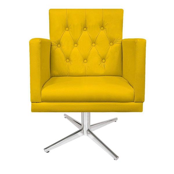 Imagem de kit 03 Poltronas Decorativas Fernanda Base Giratória de Metal Corano Amarelo