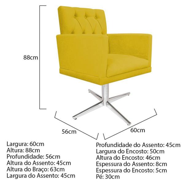 Imagem de kit 03 Poltronas Decorativas Fernanda Base Giratória de Metal Suede Amarelo