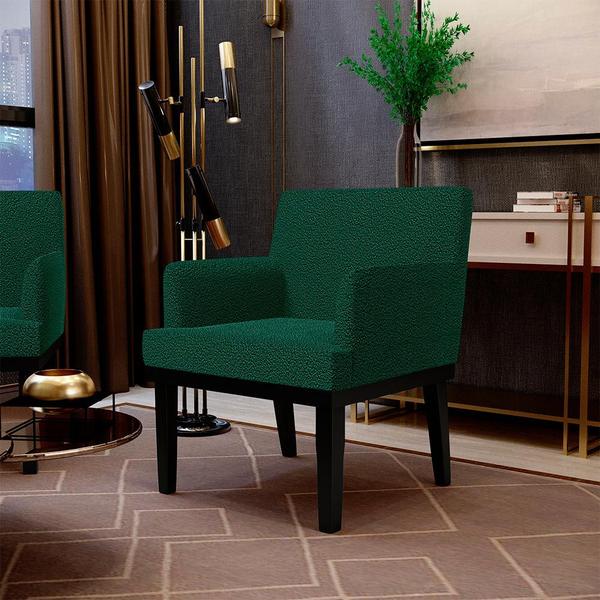 Imagem de Kit 03 Poltronas Decorativas Sala de Estar Base Preto Beatriz W01 Bouclê Verde - Lyam Decor