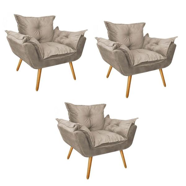 Imagem de Kit 03 Poltronas Fatte Confort Decorativa Recepção Salão de Beleza Sala Suede Fendi - Ahazzo Móveis