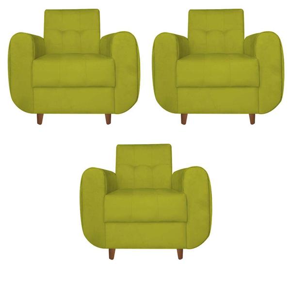 Imagem de Kit 03 Poltronas Golden Pés Palito Suede Amarelo - D'Classe Decor