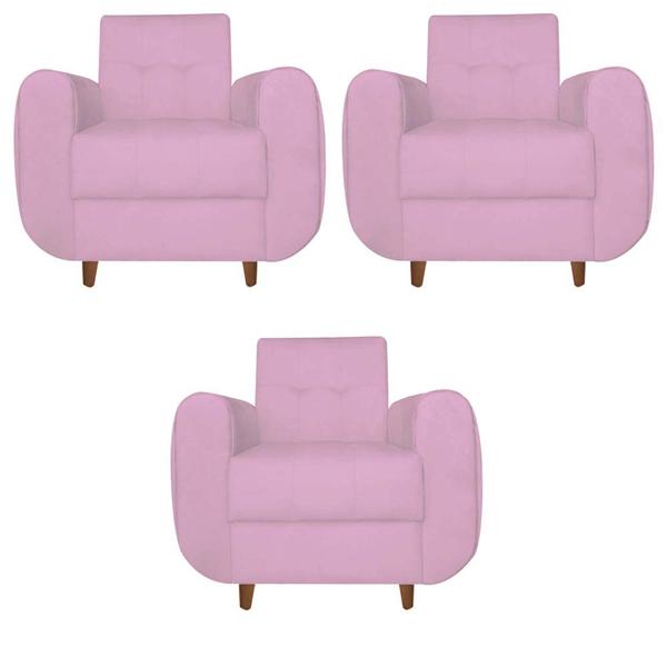 Imagem de Kit 03 Poltronas Golden Pés Palito Suede Rosa bebê - D'Classe Decor