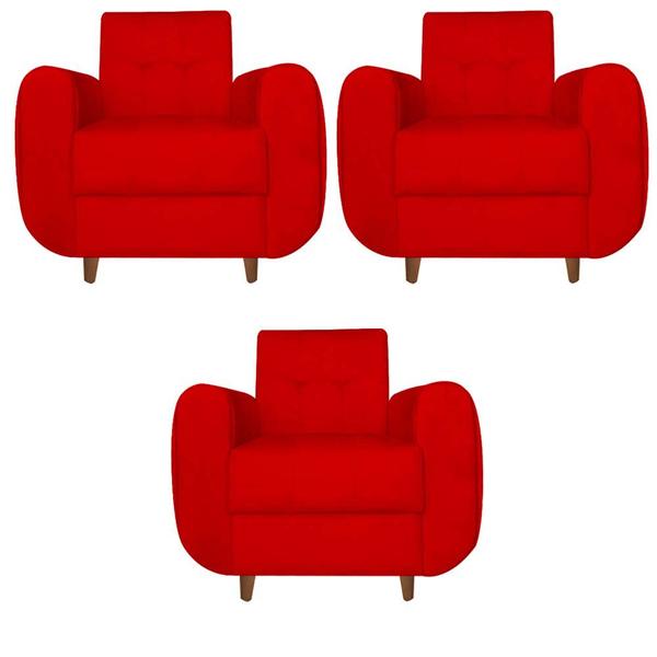 Imagem de Kit 03 Poltronas Golden Pés Palito Suede Vermelho  - D'Classe Decor