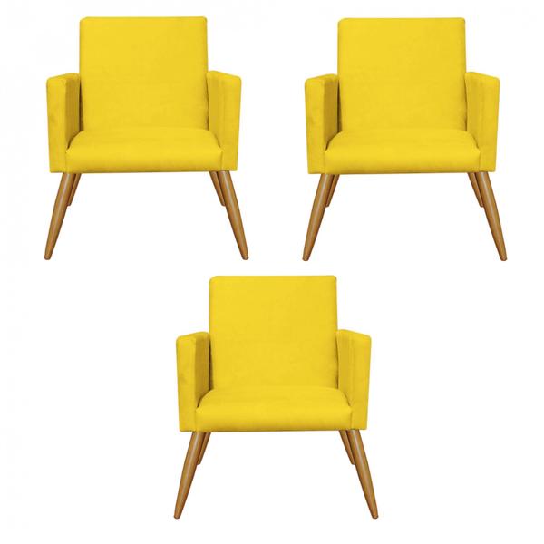 Imagem de Kit 03 Poltronas Nina Decorativa Sala de Estar Recepção Suede Amarelo - Ahz Móveis