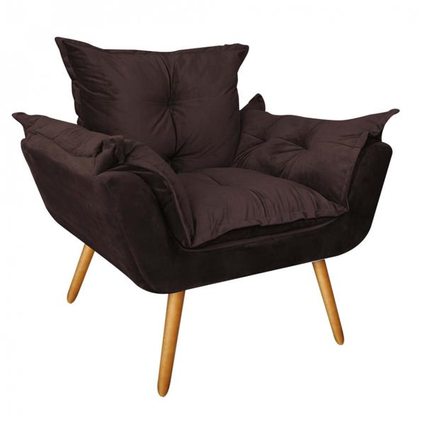 Imagem de Kit 03 Poltronas Opala Decorativa Para Sala de Estar Recepção Suede Marrom - Ahazzo Móveis