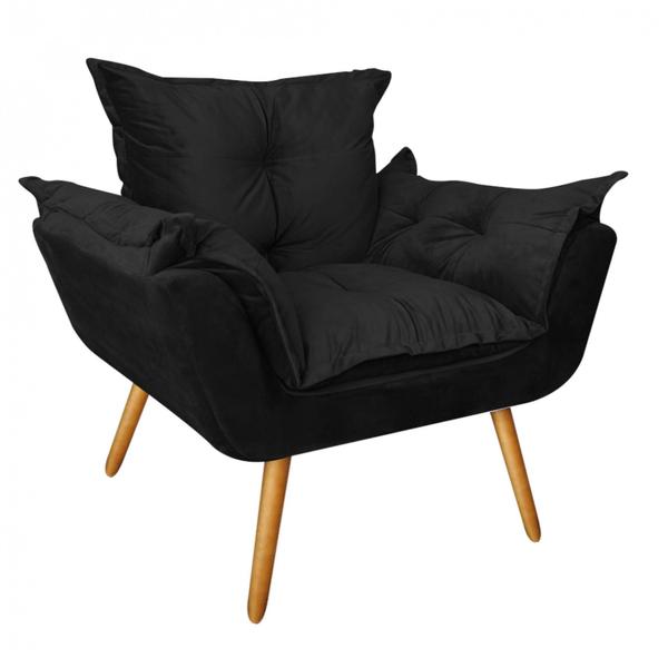 Imagem de Kit 03 Poltronas Opala Decorativa Para Sala de Estar Recepção Suede Preto - Ahazzo Móveis