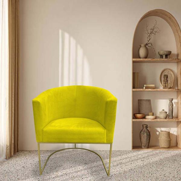 Imagem de Kit 03 Poltronas Paola Base de Ferro Sued Amarelo - D'Classe Decor