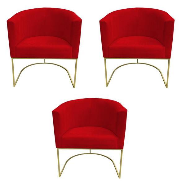 Imagem de Kit 03 Poltronas Paola Base de Ferro Sued Vermelho - D'Classe Decor