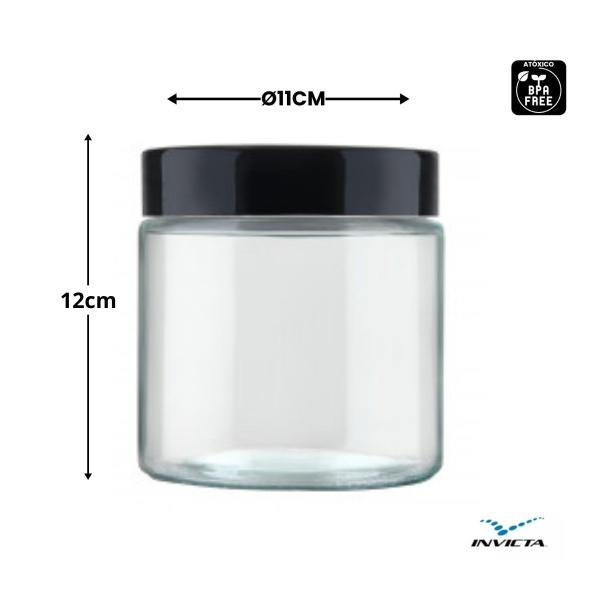 Imagem de Kit 03 Potes 850ml Recipiente Vidro Redondo Invicta Preto