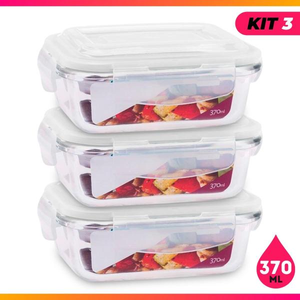 Imagem de Kit 03 Potes de Vidro Hermético Marmita Para Alimentos Transparente Porta Condimentos