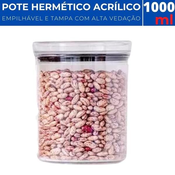 Imagem de Kit 03 Potes Hermético Acrílico Redondo Lumini 1000ml Organizador