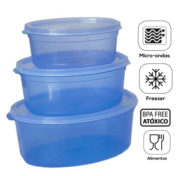 Imagem de  Kit 03 Potes Herméticos  Multiuso 600/1100/1160ml Freezer Microondas Mantimento Lava Louças Alimentos Saladas Marmitas BPA Free