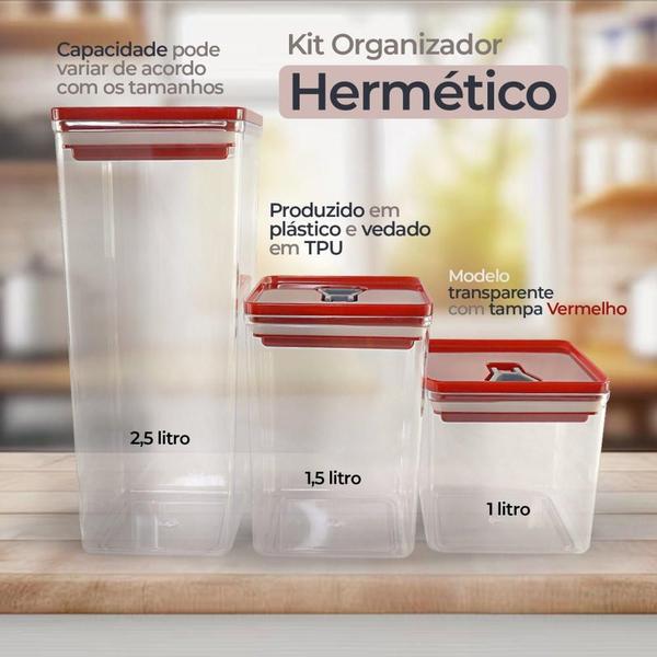 Imagem de Kit 03 Potes Organizador Hermético Vermelho Armenamento