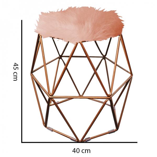 Imagem de Kit 03 Puff Banqueta Aramado Luna Sala Quarto Hexágono Base Bronze Pelúcia Pelo Alto Rose - Ahazzo Móveis