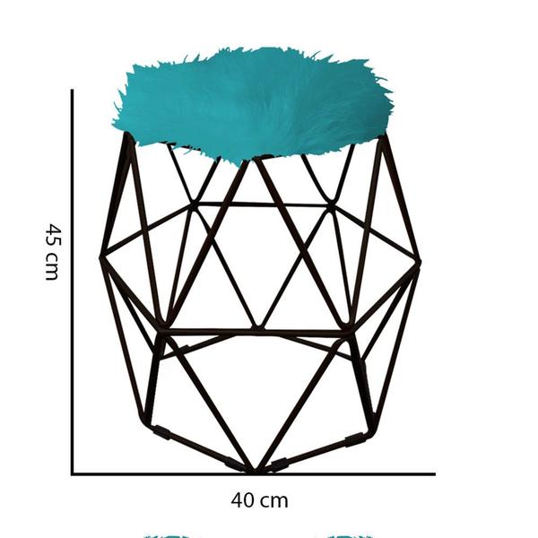 Imagem de Kit 03 Puff Banqueta Luna Aramado Hexágono Para Penteadeira Sala Quarto Preto Pelúcia Azul Turquesa - Ahazzo Móveis