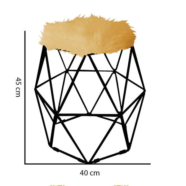 Imagem de Kit 03 Puff Banqueta Luna Aramado Hexágono Para Penteadeira Sala Quarto Preto Pelúcia Bege - Ahazzo Móveis