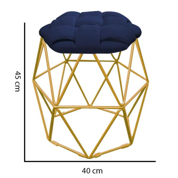 Imagem de Kit 03 Puff Banqueta Luna Nó Escandinavo P/ Pentedeira Sala Quarto Hexágono Dourado Tecido Sintético Azul Marinho - Ahazzo Móveis