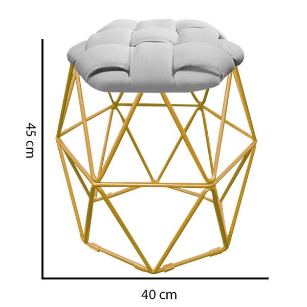 Imagem de Kit 03 Puff Banqueta Luna Nó Escandinavo P/ Pentedeira Sala Quarto Hexágono Dourado Tecido Sintético Cinza - Ahazzo Móveis