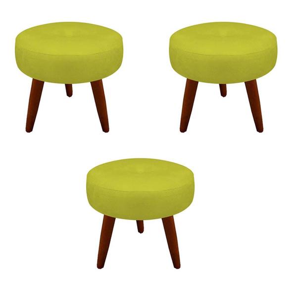 Imagem de Kit 03 Puffs Duda Decorativo Pés Palito Suede Amarelo - D'Classe Decor