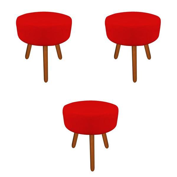 Imagem de Kit 03 Puffs Laura Decorativo Pés Palito Suede Vermelho - D'Classe Decor