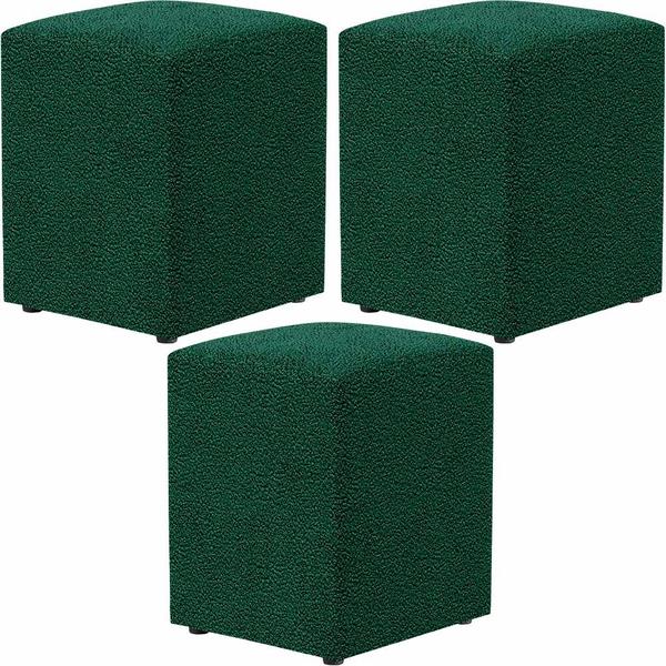 Imagem de Kit 03 Puffs Quadrado Decorativo L02 Bouclê Verde - Lyam Decor