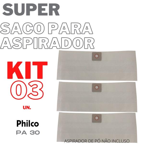 Imagem de Kit 03 Saco Aspirador De Pó Philco Descartável PA30 Coletor