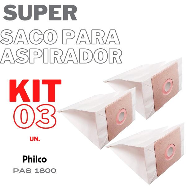 Imagem de Kit 03 Saco Aspirador De Pó Philco Descartável PAS1800 Forte