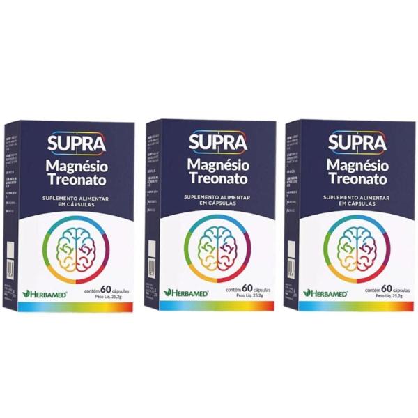 Imagem de Kit 03 Supra Magnésio Treonato 60 Cápsulas Herbamed