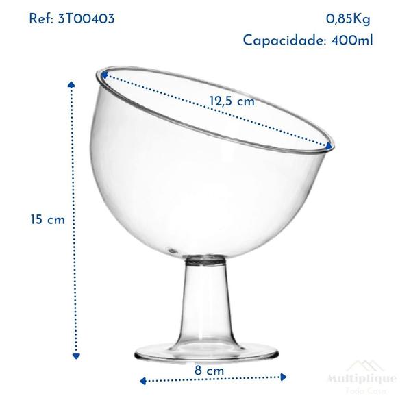 Imagem de Kit 03 Taça Inclinada Doceira Boca Torta com Pedestal 400ml