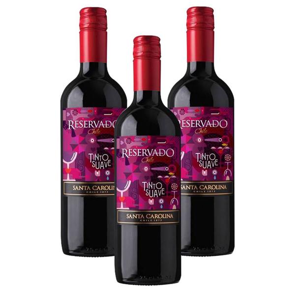 Imagem de Kit 03 Un. Vinho Santa Carolina Reservado Tinto Suave 750ml