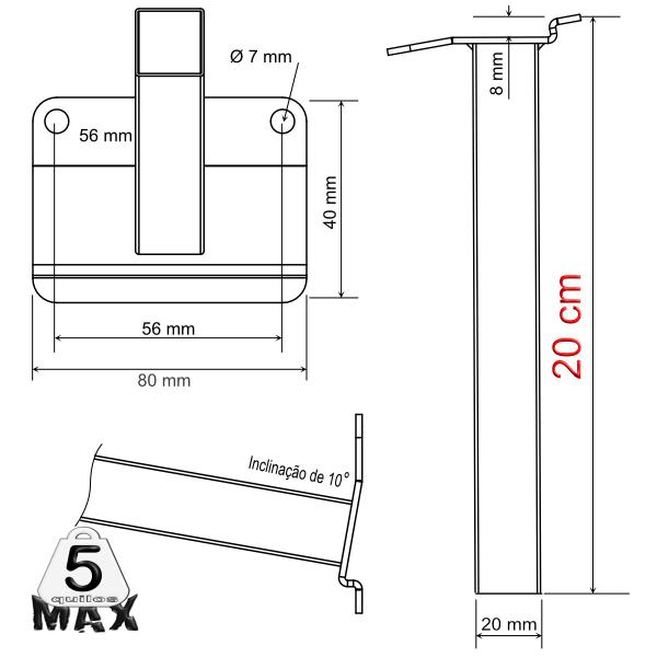 Imagem de Kit 03 Und Suportes Refletor Iluminação Led Base Inclinada Braço 20cm