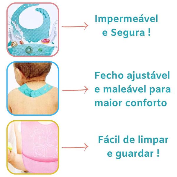 Imagem de Kit 03 Unidades Babador De Silicone Bebê Impermeável Blw Infantil