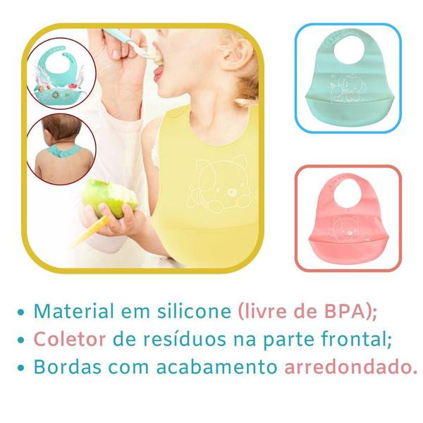 Imagem de Kit 03 Unidades Babador De Silicone Bebê Impermeável Blw Infantil