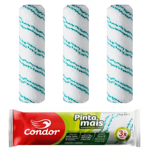 Imagem de Kit 03 Unidades Rolo Pinta Mais Superfícies Lisas Condor Para Pintura 23cm