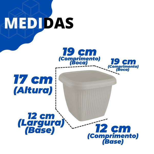 Imagem de Kit 03 Vasos Para Plantas Flores Quadrado 3,9L Decorativo Casa Jardim