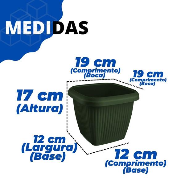 Imagem de Kit 03 Vasos Para Plantas Flores Quadrado 3,9L Decorativo Casa Jardim