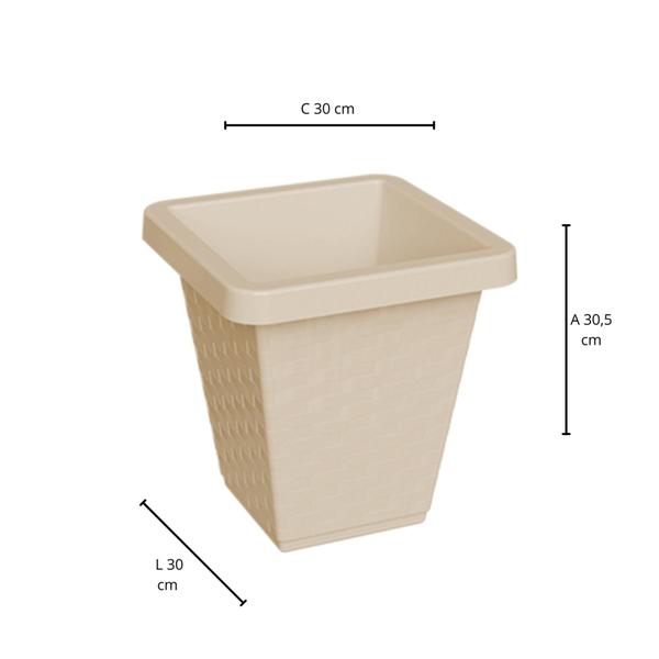 Imagem de Kit 03 Vasos Rattan Quadrado 14 Litros Vaso Reforçado Para Flores Jardim Decoração - Verde