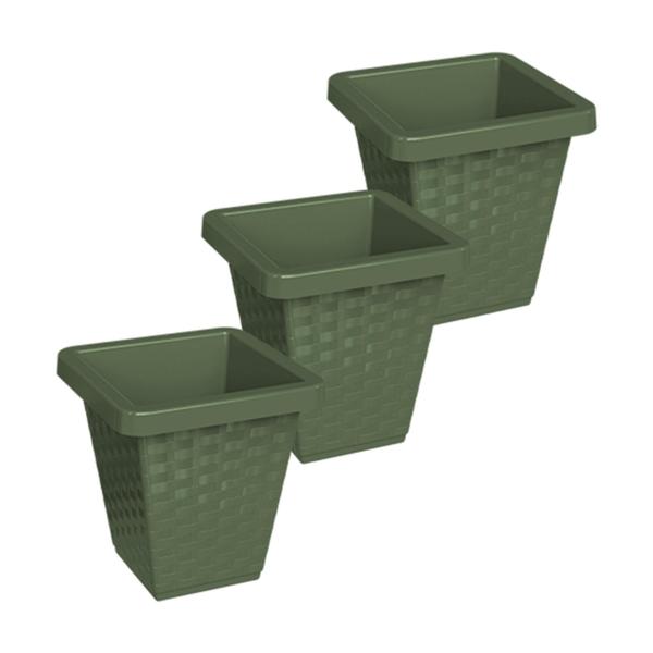 Imagem de Kit 03 Vasos Rattan Quadrado 14 Litros Vaso Reforçado Para Flores Jardim Decoração - Verde