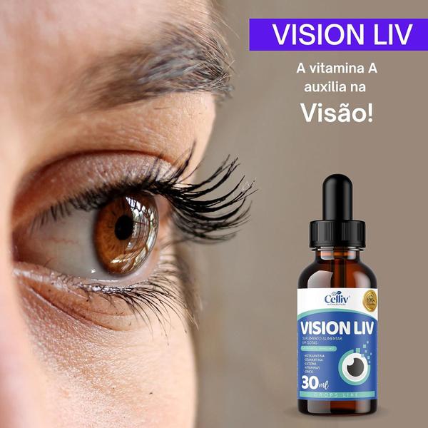 Imagem de Kit 03 Vision Liv - Astaxantina, Zeaxantina, Luteína, Vitaminas e Zinco 30ml Celliv